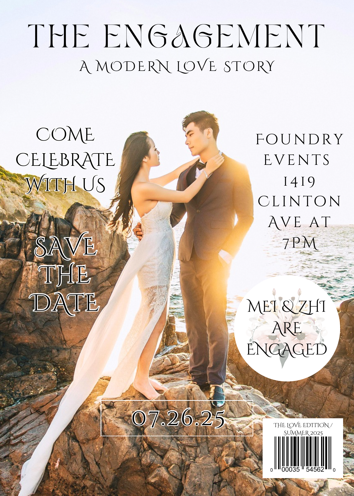 Modern Magazine Style Engagement Invitation Template | Editable Save the Date | Wedding Announcement | Canva Template
