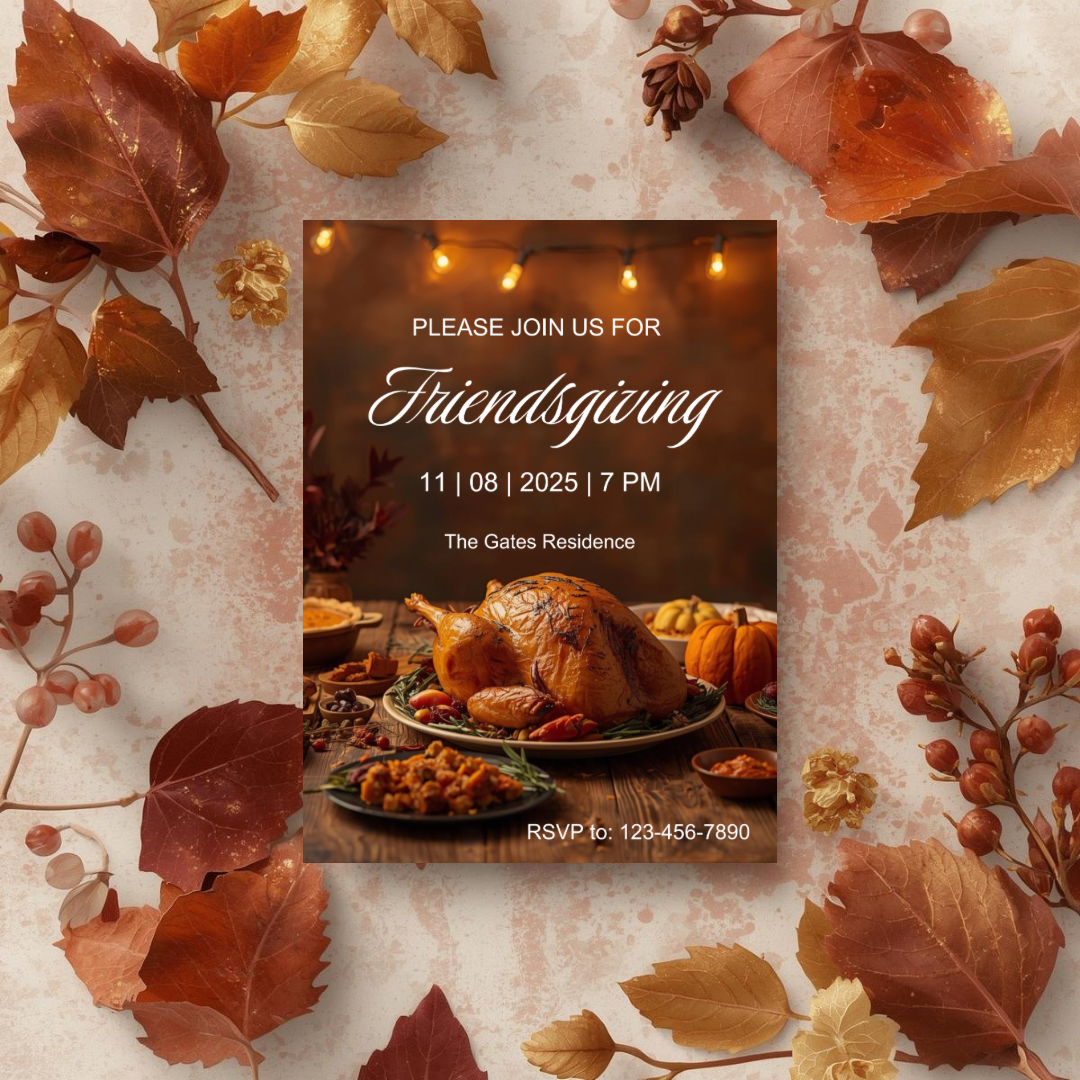 Friendsgiving Invitation Template | Thanksgiving Dinner Party Invite | Fall Gathering Editable Canva Template