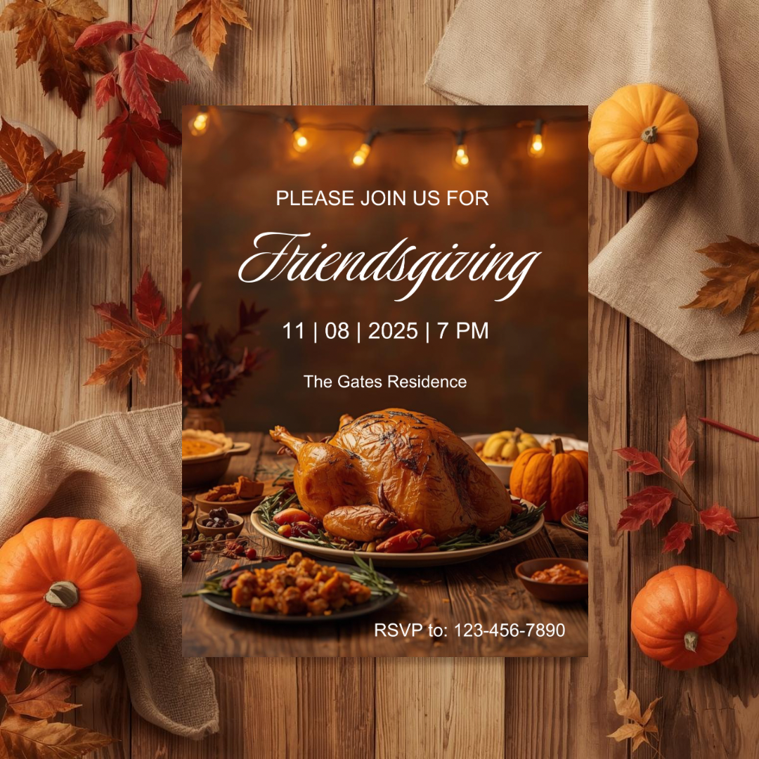 Friendsgiving Invitation Template | Thanksgiving Dinner Party Invite | Fall Gathering Editable Canva Template