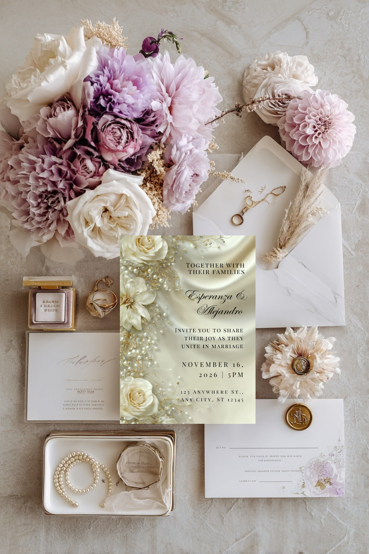 Pearl Wedding Invitation Collection | Luxury Bridal Invitation Collection | 8 Editable Templates