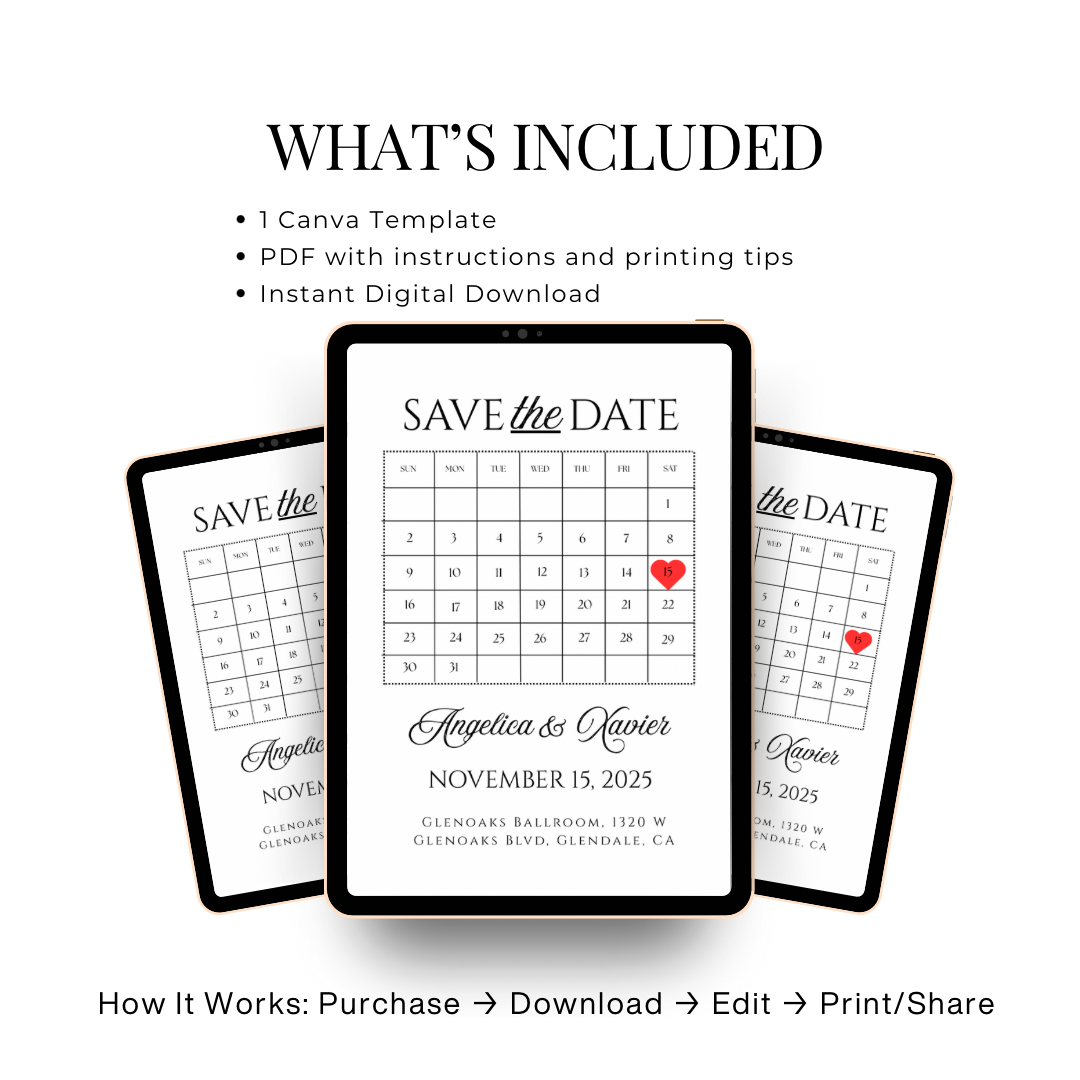Minimalist Calendar Save the Date Template | Editable Canva Template | Printable Save the Date | Digital Wedding Invitation | Simple Modern Design