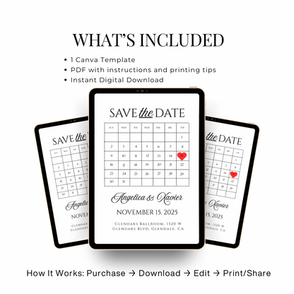 Minimalist Calendar Save the Date Template | Editable Canva Template | Printable Save the Date | Digital Wedding Invitation | Simple Modern Design