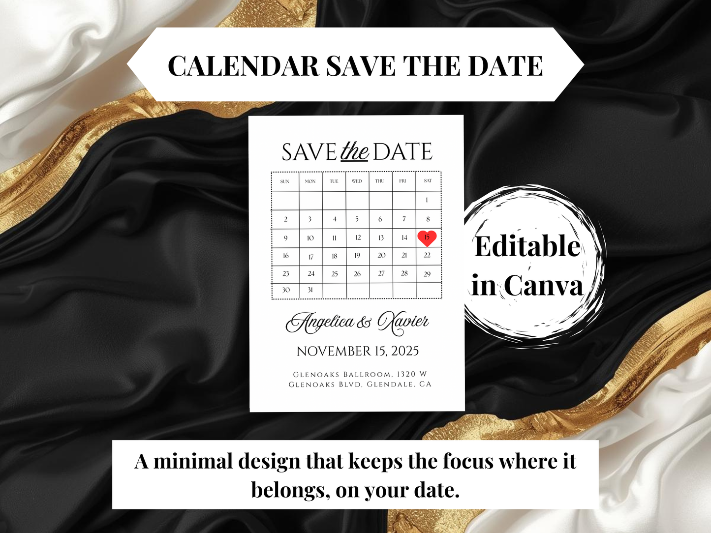 Minimalist Calendar Save the Date Template | Editable Canva Template | Printable Save the Date | Digital Wedding Invitation | Simple Modern Design