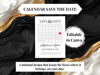 Minimalist Calendar Save the Date Template | Editable Canva Template | Printable Save the Date | Digital Wedding Invitation | Simple Modern Design