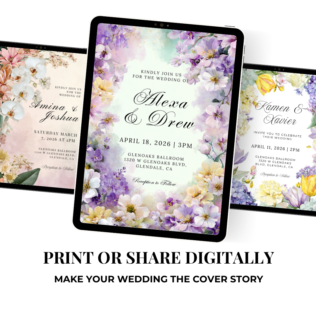 Purple Floral Wedding Invitation Template | Watercolor Pastel Canva Printable | Spring Garden Invite
