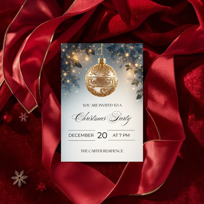 Christmas Party Invitation | Golden Ornament Canva Template