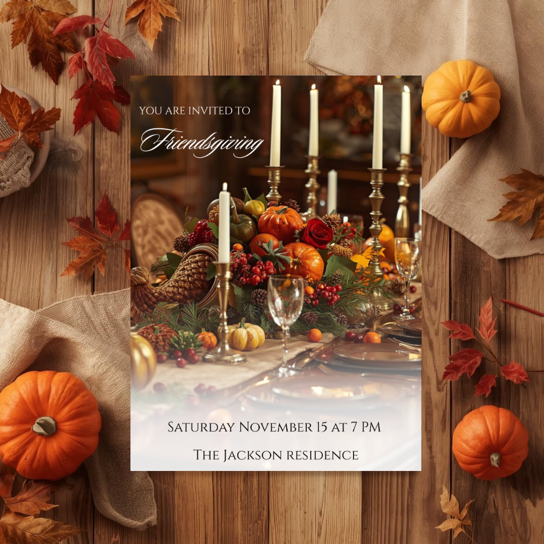 Friendsgiving Invite Template| 
Thanksgiving Invitation | Autumn Dinner Editable Template in Canva