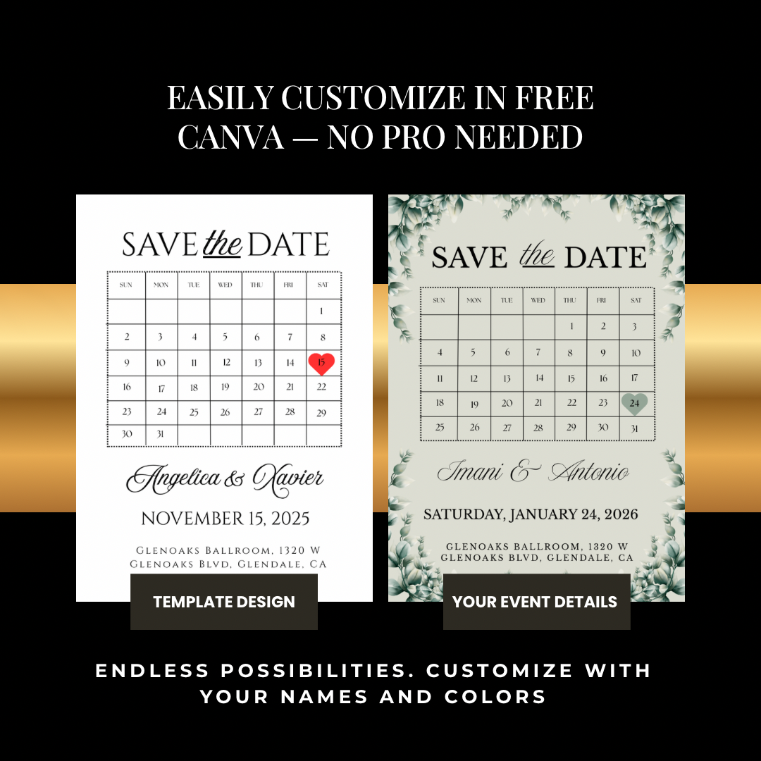 Minimalist Calendar Save the Date Template | Editable Canva Template | Printable Save the Date | Digital Wedding Invitation | Simple Modern Design