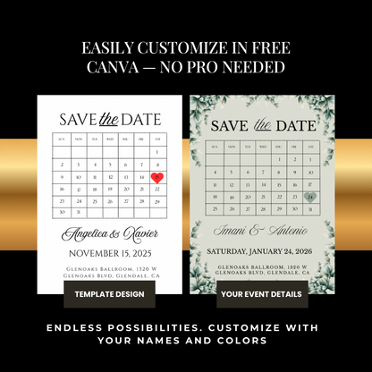 Minimalist Calendar Save the Date Template | Editable Canva Template | Printable Save the Date | Digital Wedding Invitation | Simple Modern Design