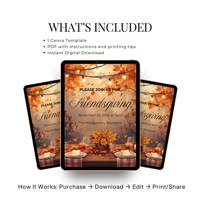 Rustic Friendsgiving Invitation Template | Editable Canva Design