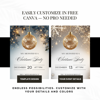 Christmas Party Invitation | Golden Ornament Canva Template