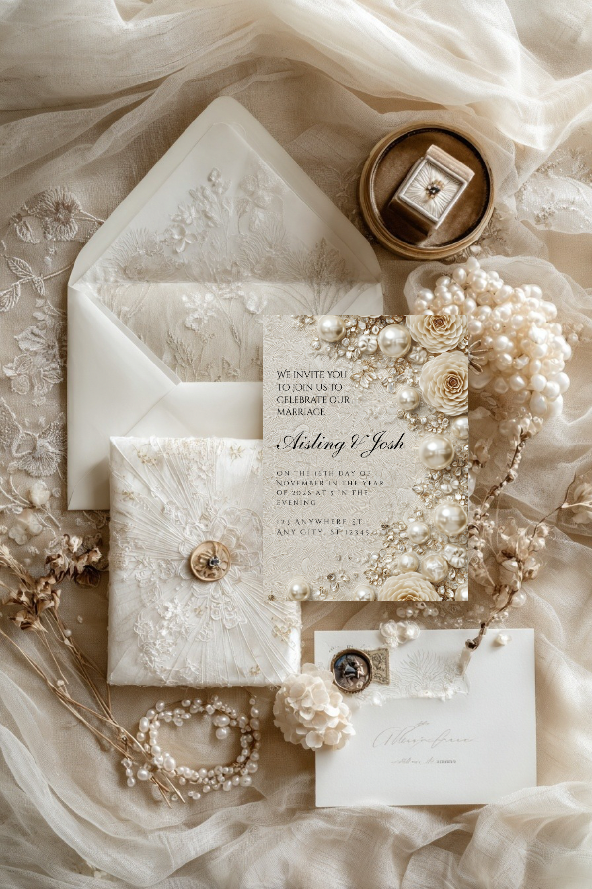 Pearl Wedding Invitation Collection | Luxury Bridal Invitation Collection | 8 Editable Templates
