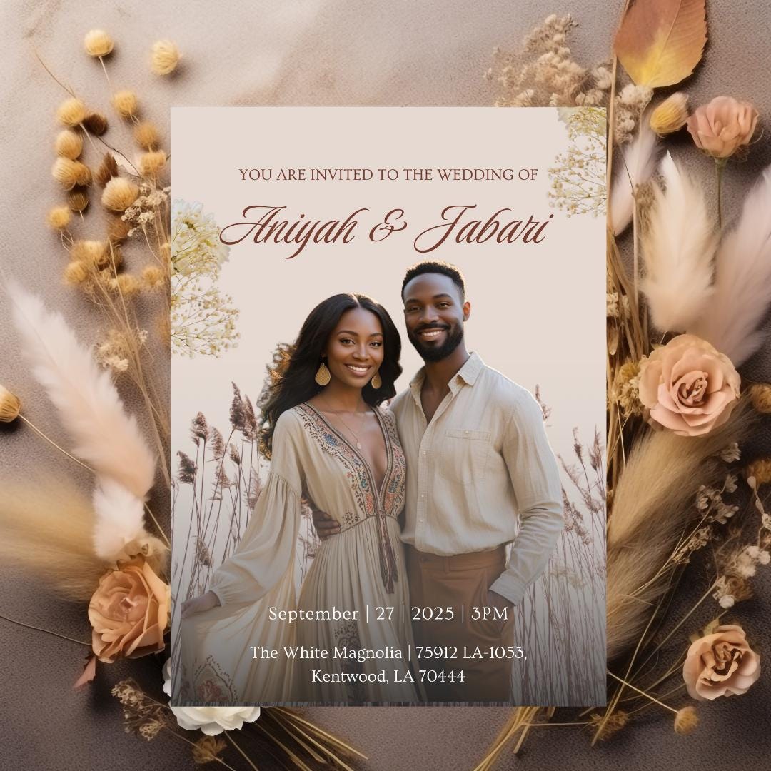 Boho Wedding Invitation Template | Neutral Field Canva Photo Design