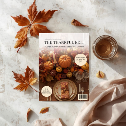 The Thankful Edit | Magazine Style Thanksgiving Invitation Template
