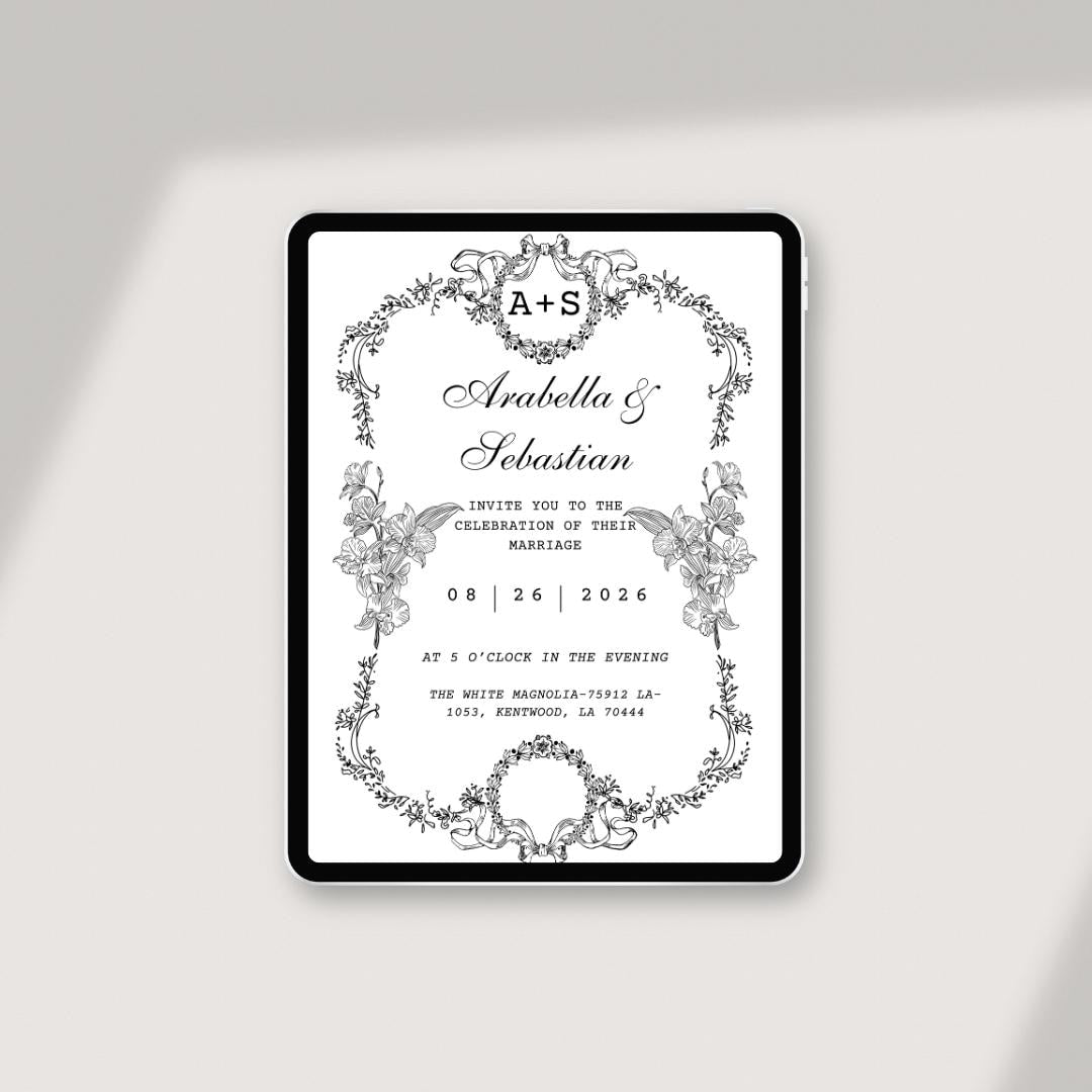 Custom Elegant Wedding Invitation – Personalized Design | Vintage Floral Frame | Print-Ready File + Optional Canva Link
