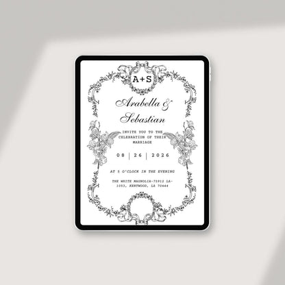 Custom Elegant Wedding Invitation – Personalized Design | Vintage Floral Frame | Print-Ready File + Optional Canva Link