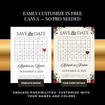 Minimalist Calendar Save the Date Template | Editable Canva Template | Printable Save the Date | Digital Wedding Invitation | Simple Modern Design