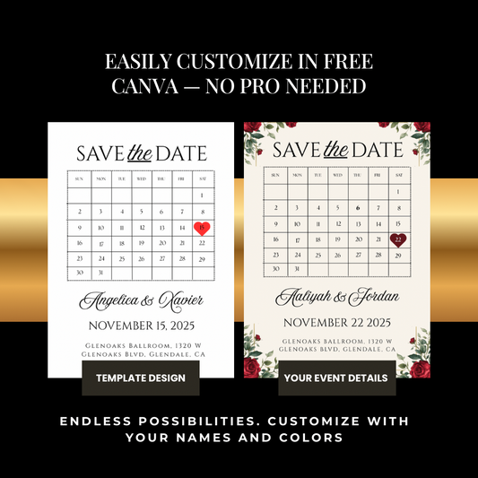 Minimalist Calendar Save the Date Template | Editable Canva Template | Printable Save the Date | Digital Wedding Invitation | Simple Modern Design