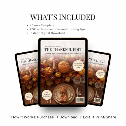 The Thankful Edit | Magazine Style Thanksgiving Invitation Template