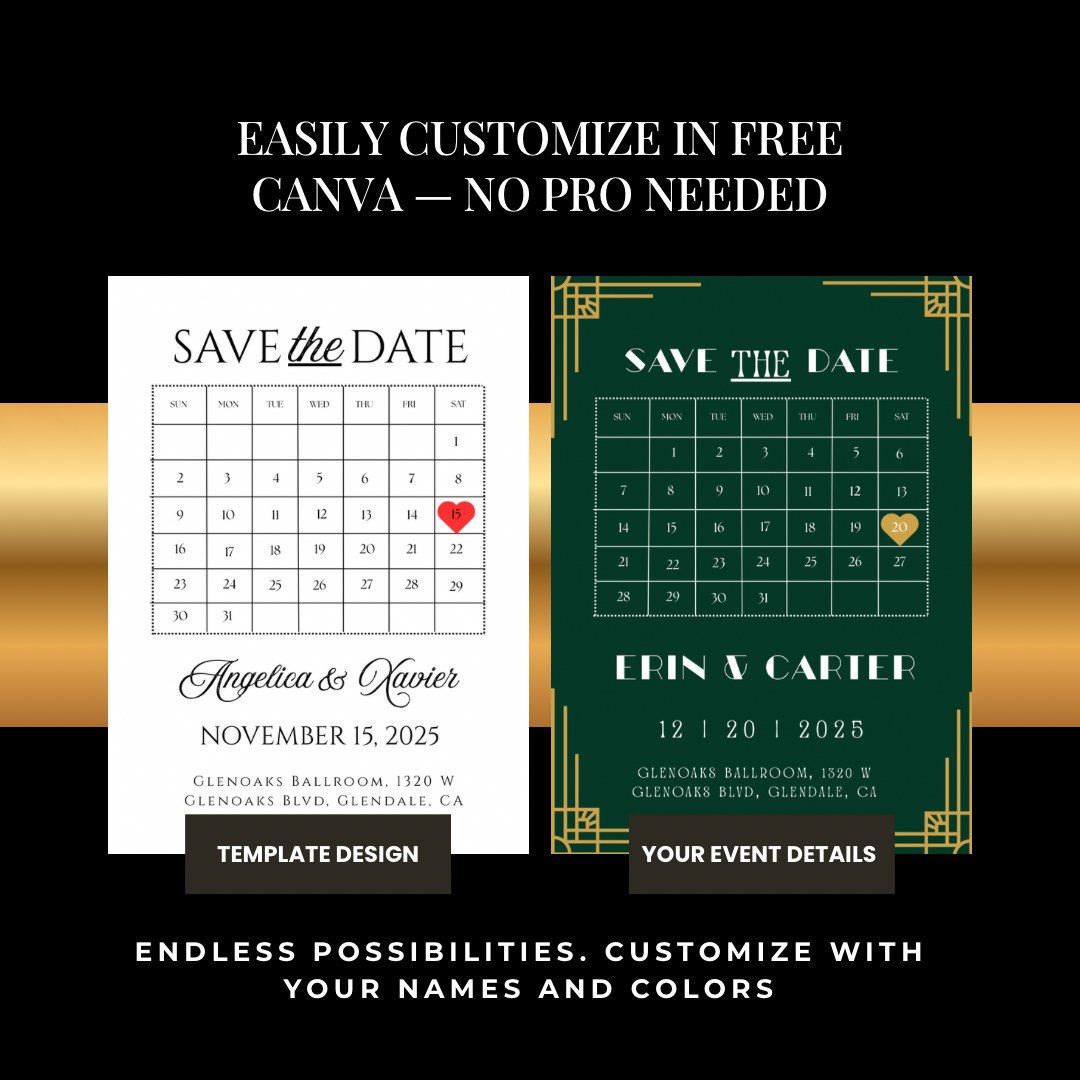 Minimalist Calendar Save the Date Template | Editable Canva Template | Printable Save the Date | Digital Wedding Invitation | Simple Modern Design