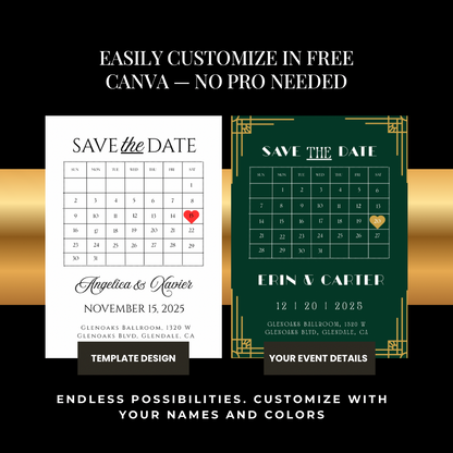 Minimalist Calendar Save the Date Template | Editable Canva Template | Printable Save the Date | Digital Wedding Invitation | Simple Modern Design