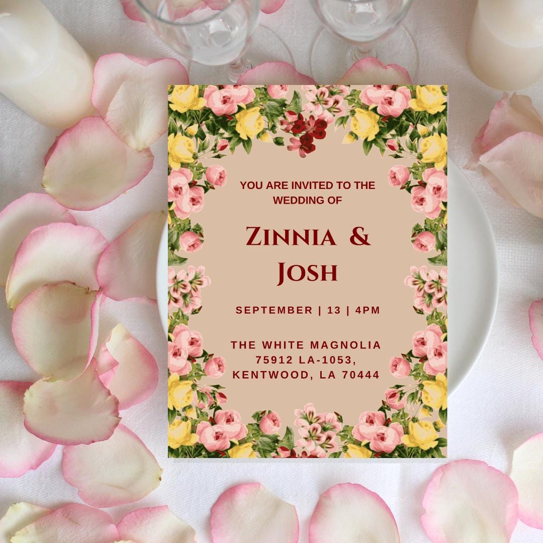 Vintage Floral Wedding Invitation Template | Garden Wedding Canva Invite