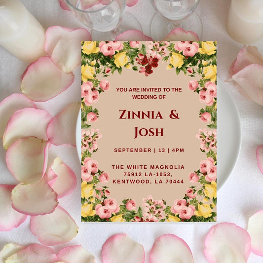 Vintage Floral Wedding Invitation Template | Garden Wedding Canva Invite