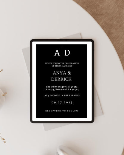 Minimalist Black & White Wedding Invitation | Modern Canva Template