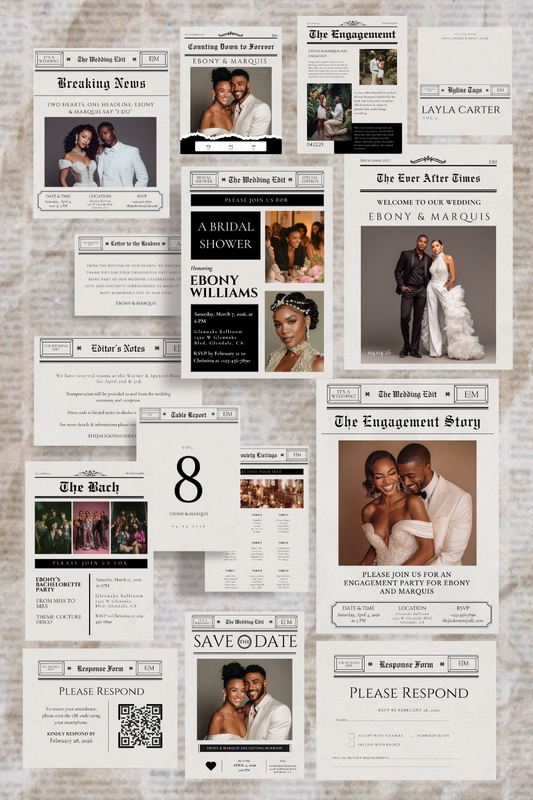Wedding Invitation Suite Template | The Bridal Edit Volume 3 | Newspaper Wedding Stationery Set