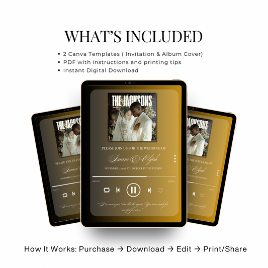 Editable Music Player Wedding Invitation | Album Cover Wedding Template