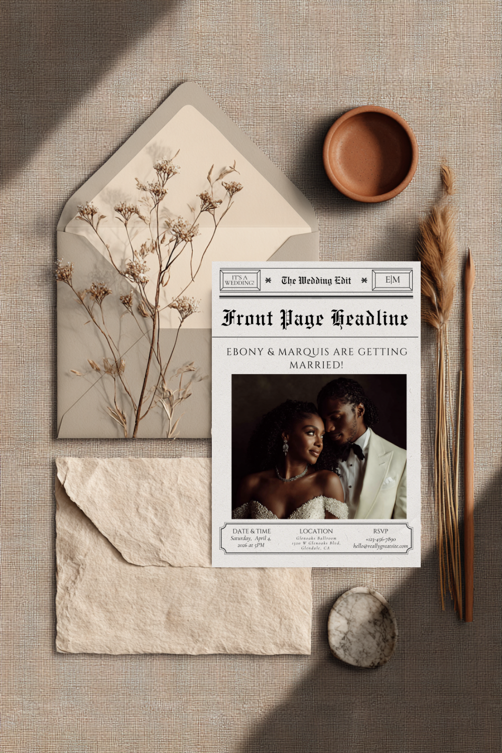 Wedding Invitation Suite Template | The Bridal Edit Volume 3 | Newspaper Wedding Stationery Set