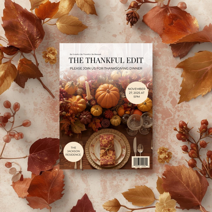 The Thankful Edit | Magazine Style Thanksgiving Invitation Template