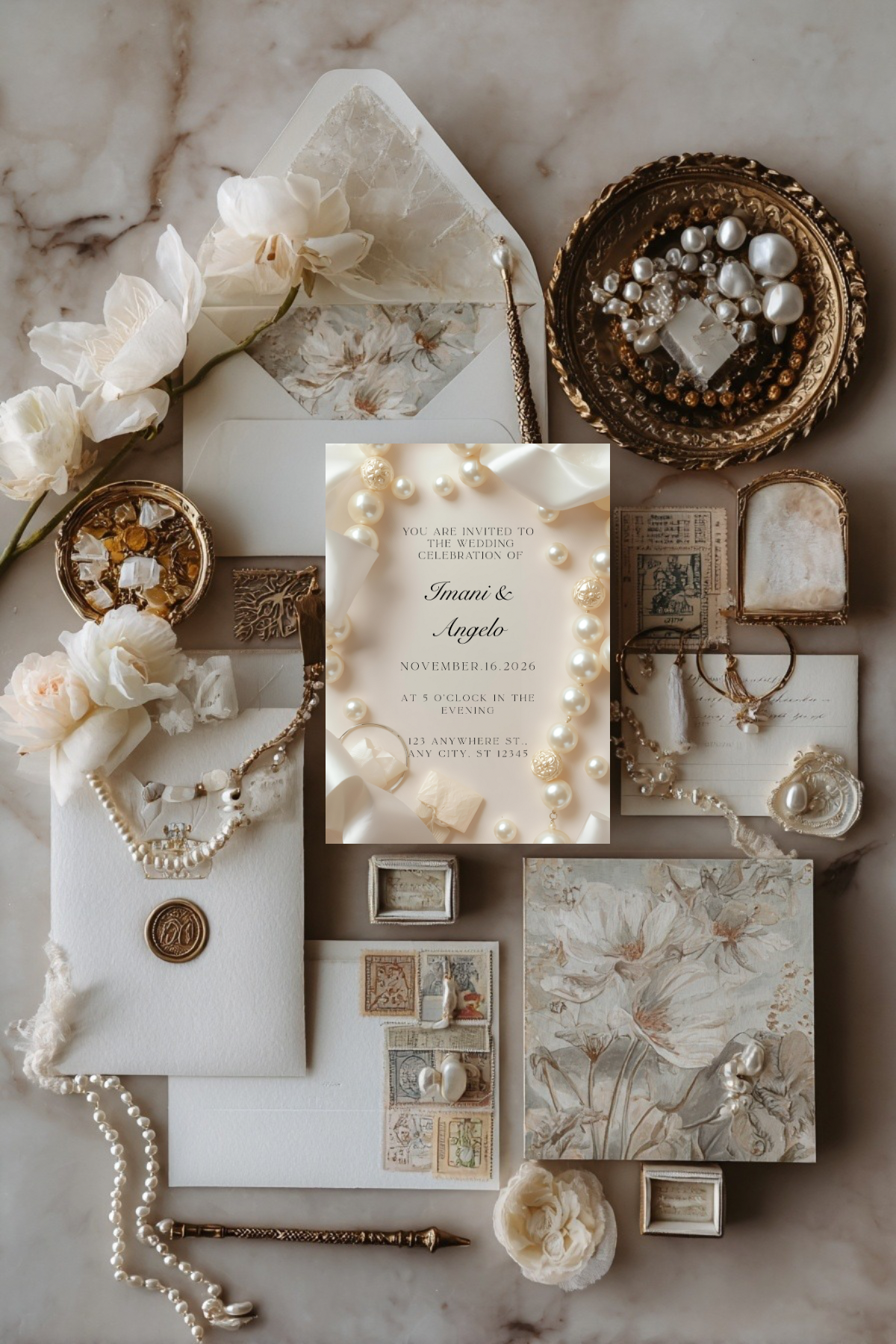 Pearl Wedding Invitation Collection | Luxury Bridal Invitation Collection | 8 Editable Templates