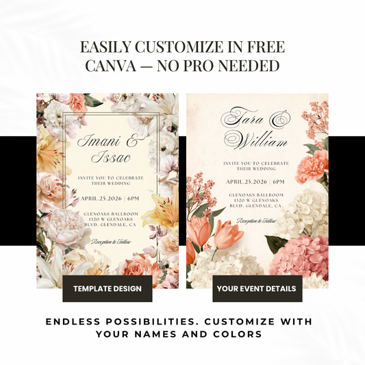 Pastel Floral Wedding Invitation Template | Elegant Printable Canva Design | Soft Garden Invite