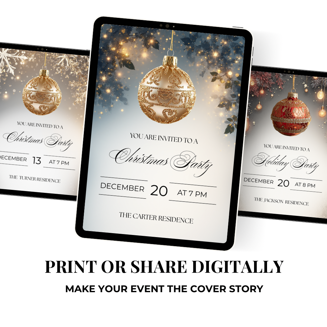 Christmas Party Invitation | Golden Ornament Canva Template