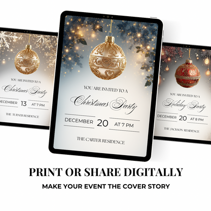 Christmas Party Invitation | Golden Ornament Canva Template