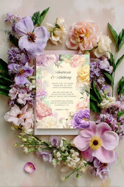 Romantic Floral Wedding Invitation Template | Editable Canva Wedding Invite | Pastel Garden Wedding Printable