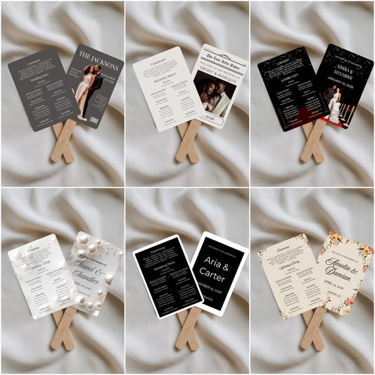 DIY Wedding Program Fan Templates Editable Canva Ceremony Printables DIY Wedding Fans for Black Tie, Floral, Modern & Glam Themes