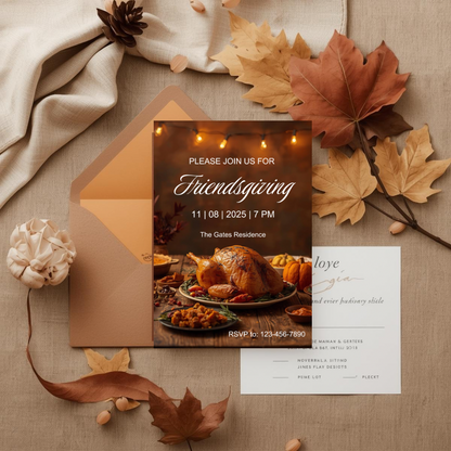Friendsgiving Invitation Template | Thanksgiving Dinner Party Invite | Fall Gathering Editable Canva Template