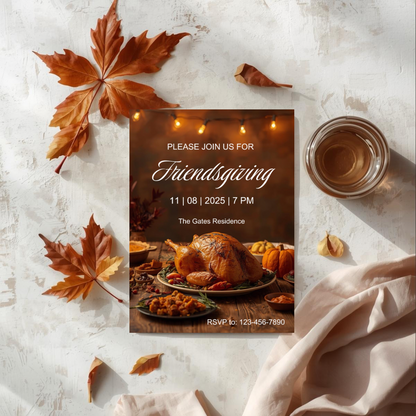 Friendsgiving Invitation Template | Thanksgiving Dinner Party Invite | Fall Gathering Editable Canva Template