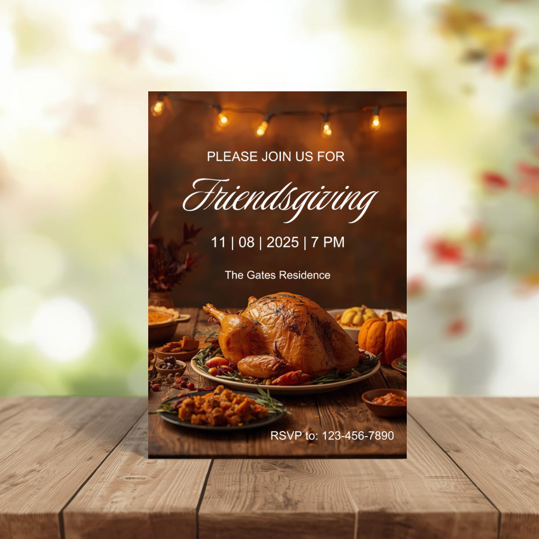 Friendsgiving Invitation Template | Thanksgiving Dinner Party Invite | Fall Gathering Editable Canva Template