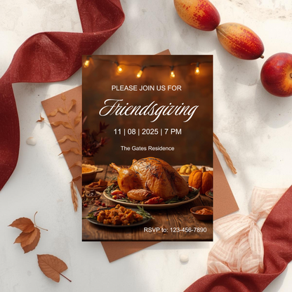 Friendsgiving Invitation Template | Thanksgiving Dinner Party Invite | Fall Gathering Editable Canva Template