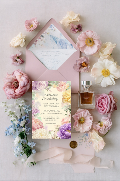 Romantic Floral Wedding Invitation Template | Editable Canva Wedding Invite | Pastel Garden Wedding Printable