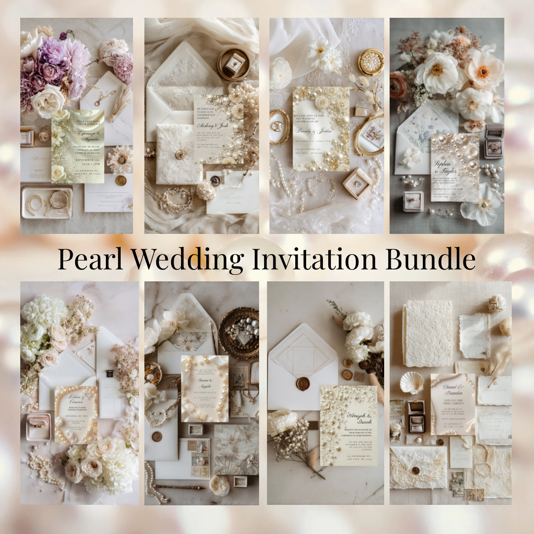 Pearl Wedding Invitation Collection | Luxury Bridal Invitation Collection | 8 Editable Templates