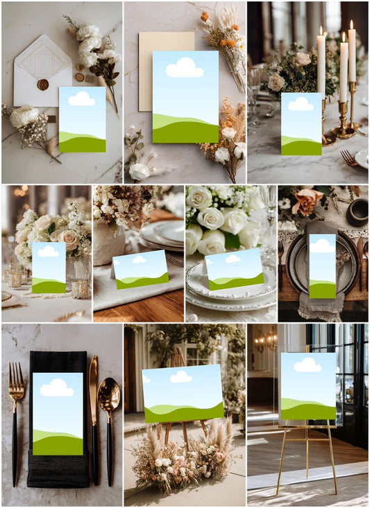 Luxury Wedding Mockup Bundle for Canva | Invitation, Menu, Table Card, and Signage Mockups