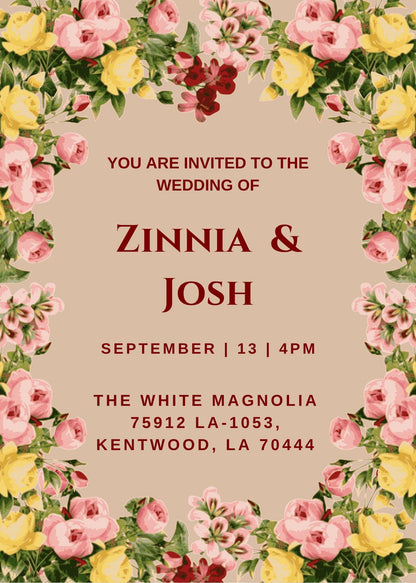 Vintage Floral Wedding Invitation Template | Garden Wedding Canva Invite