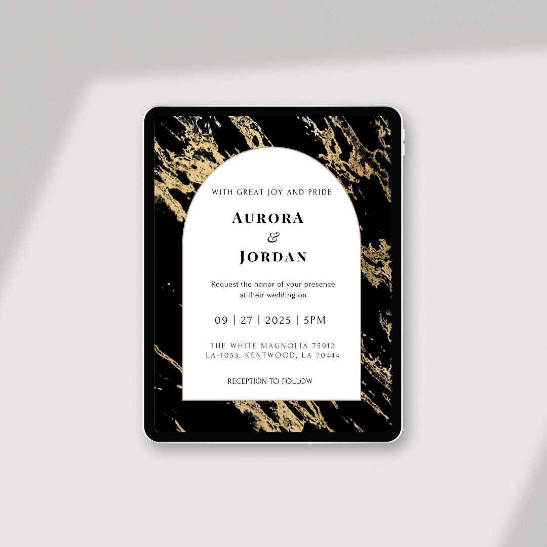 Black and Gold Marble Wedding Invitation and RSVP Cards Template