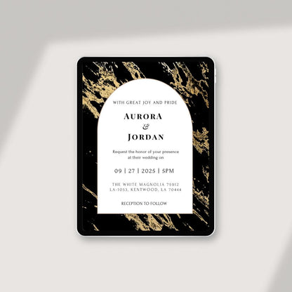 Black and Gold Marble Wedding Invitation and RSVP Cards Template