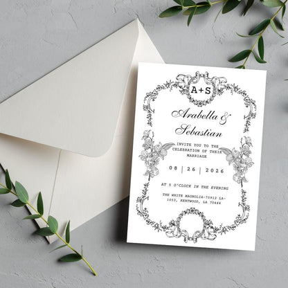 Custom Elegant Wedding Invitation – Personalized Design | Vintage Floral Frame | Print-Ready File + Optional Canva Link