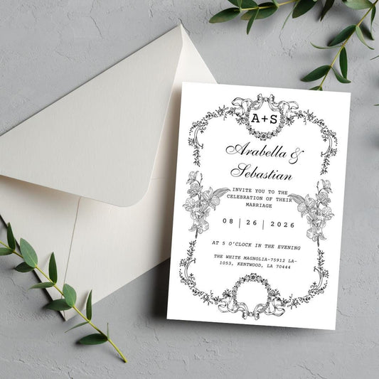 Custom Elegant Wedding Invitation – Personalized Design | Vintage Floral Frame | Print-Ready File + Optional Canva Link